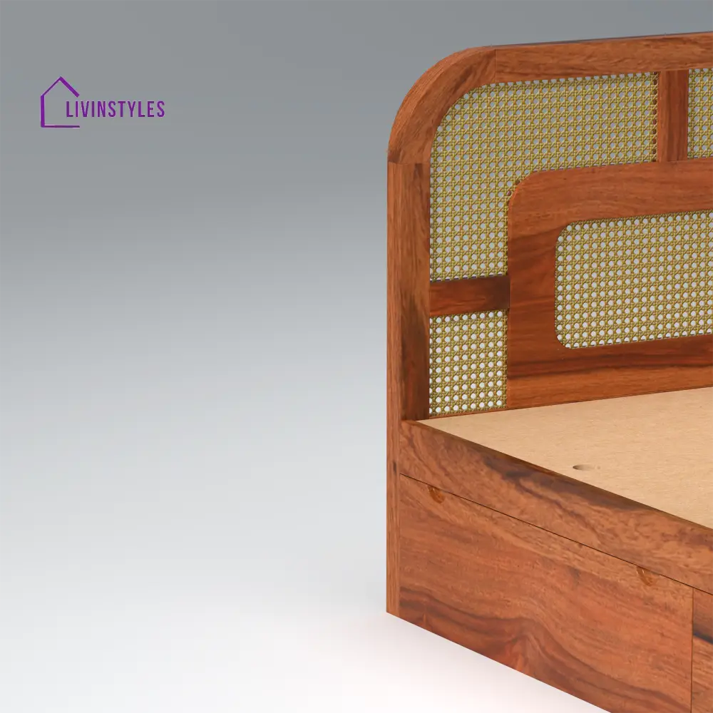Albina Sheesham Wood Bed with Drawer Storage in Honey Colour