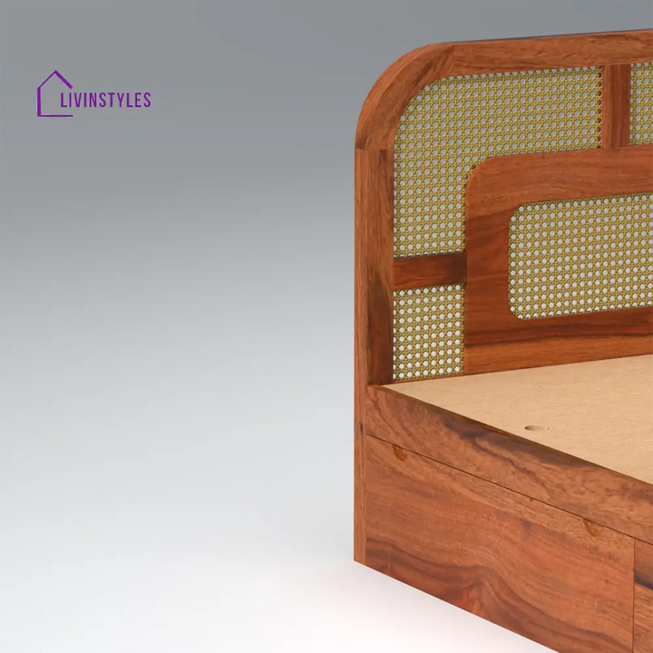 Albina Sheesham Wood Bed with Drawer Storage in Honey Colour