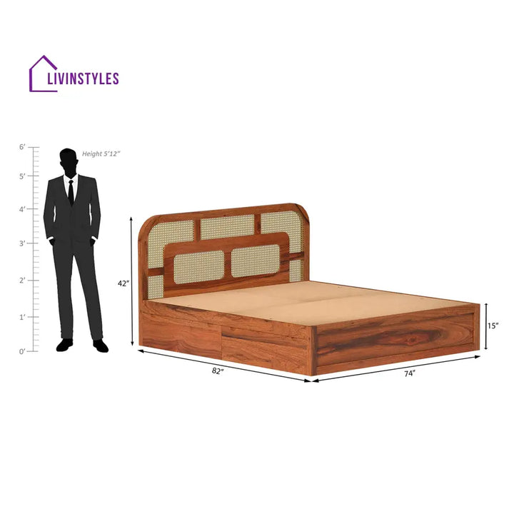 Albina Sheesham Wood Bed with Drawer Storage in Honey Colour