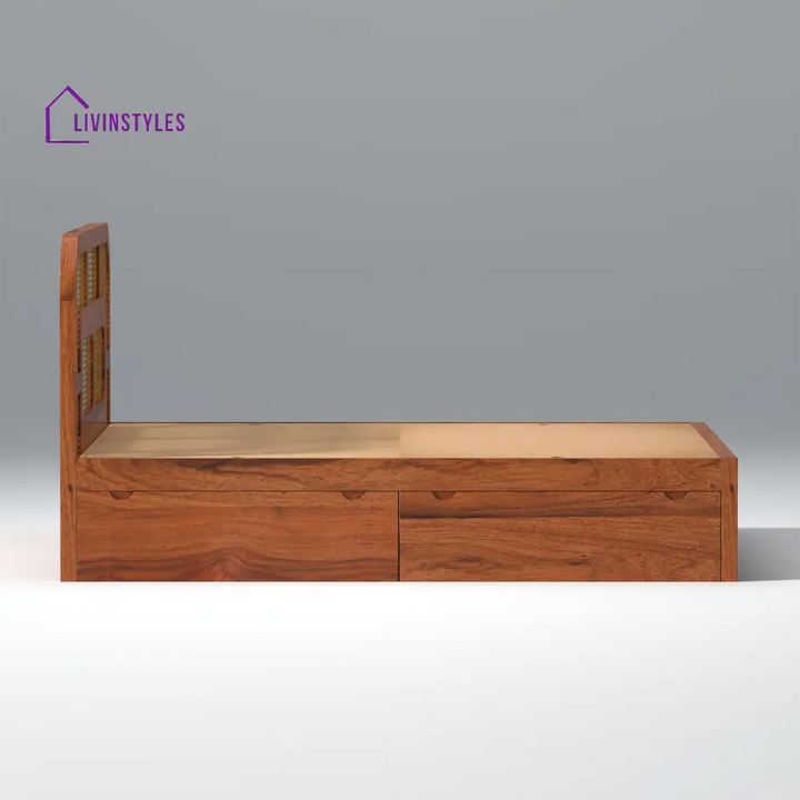 Albina Sheesham Wood Bed with Drawer Storage in Honey Colour
