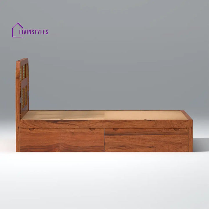 Albina Sheesham Wood Bed with Drawer Storage in Honey Colour