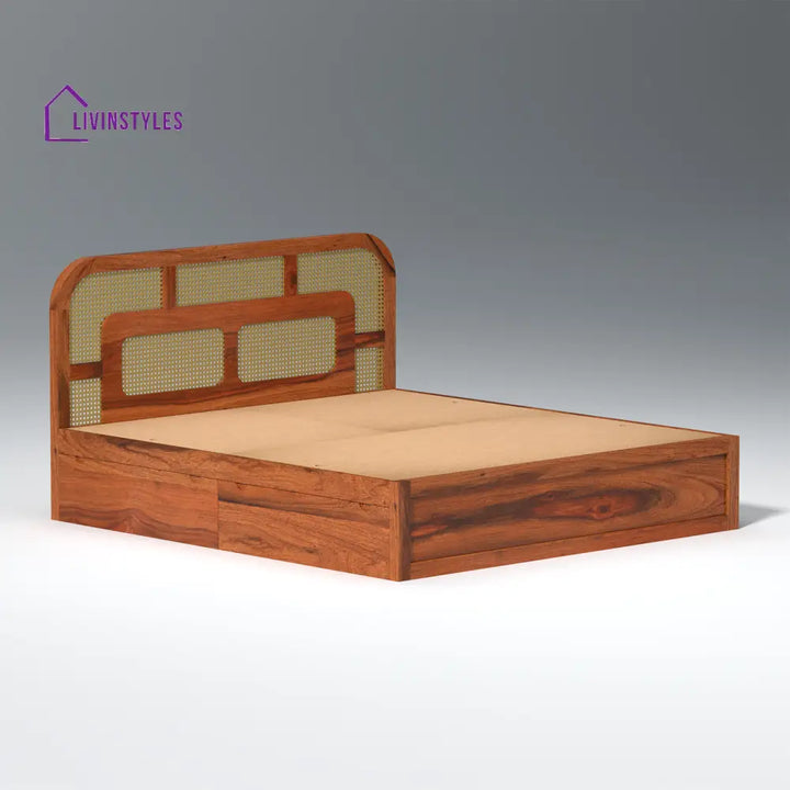 Albina Sheesham Wood Bed with Drawer Storage in Honey Colour