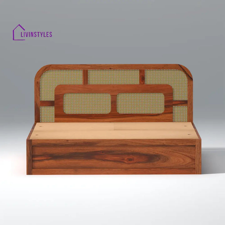 Albina Sheesham Wood Bed with Drawer Storage in Honey Colour Queen (78 L x 60 W Inch)