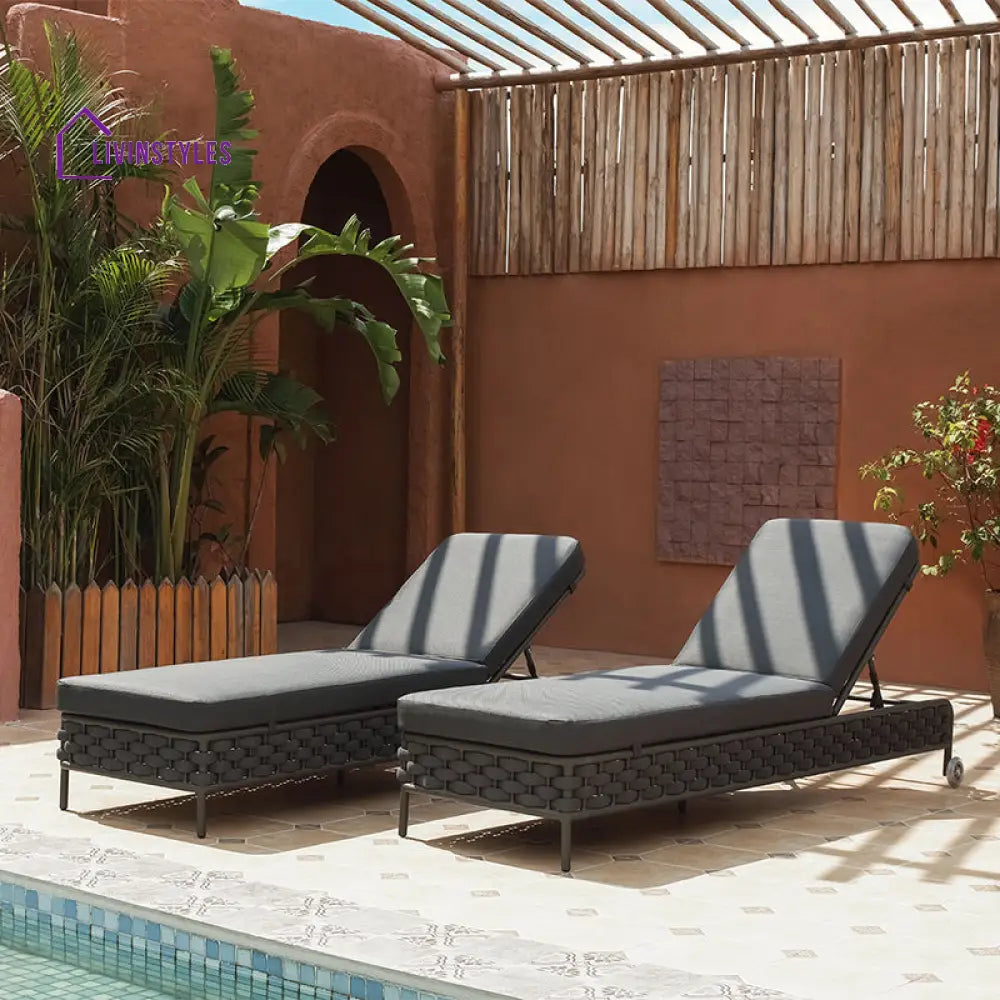 Alda Outdoor Swimming Poolside Lounger (Dark Grey) Braided & Rope - Loungers
