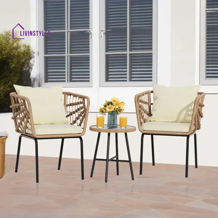 Aldric Outdoor Patio Seating Set 2 Chairs and 1 Table Set (Honey) - Beige - Coffee Table Sets