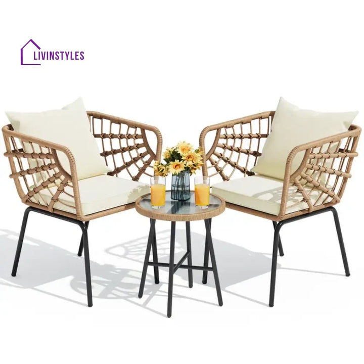 Aldric Outdoor Patio Seating Set 2 Chairs and 1 Table Set (Honey) - Coffee Table Sets