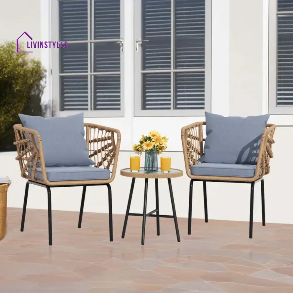 Aldric Outdoor Patio Seating Set 2 Chairs and 1 Table Set (Honey) - Grey - Coffee Table Sets