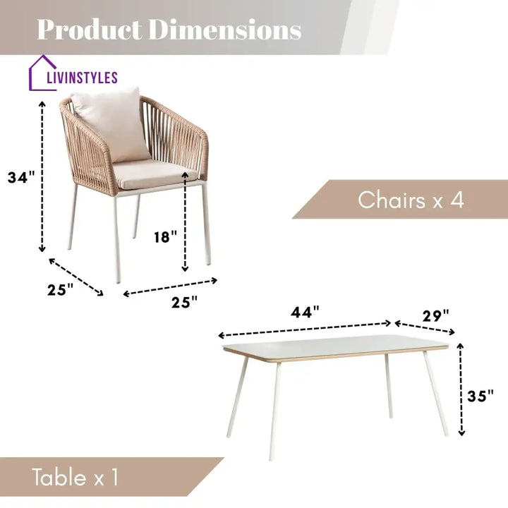 Alejandra 5-Piece Outdoor Patio Dining Set With Rattan Chairs & Glass-Top Table - Dining Set