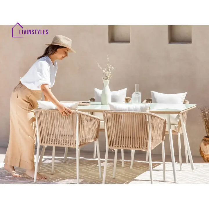 Alejandra 5-Piece Outdoor Patio Dining Set With Rattan Chairs & Glass-Top Table - Dining Set