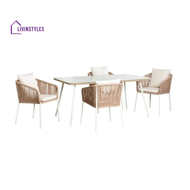 Alejandra 5-Piece Outdoor Patio Dining Set With Rattan Chairs & Glass-Top Table - Dining Set