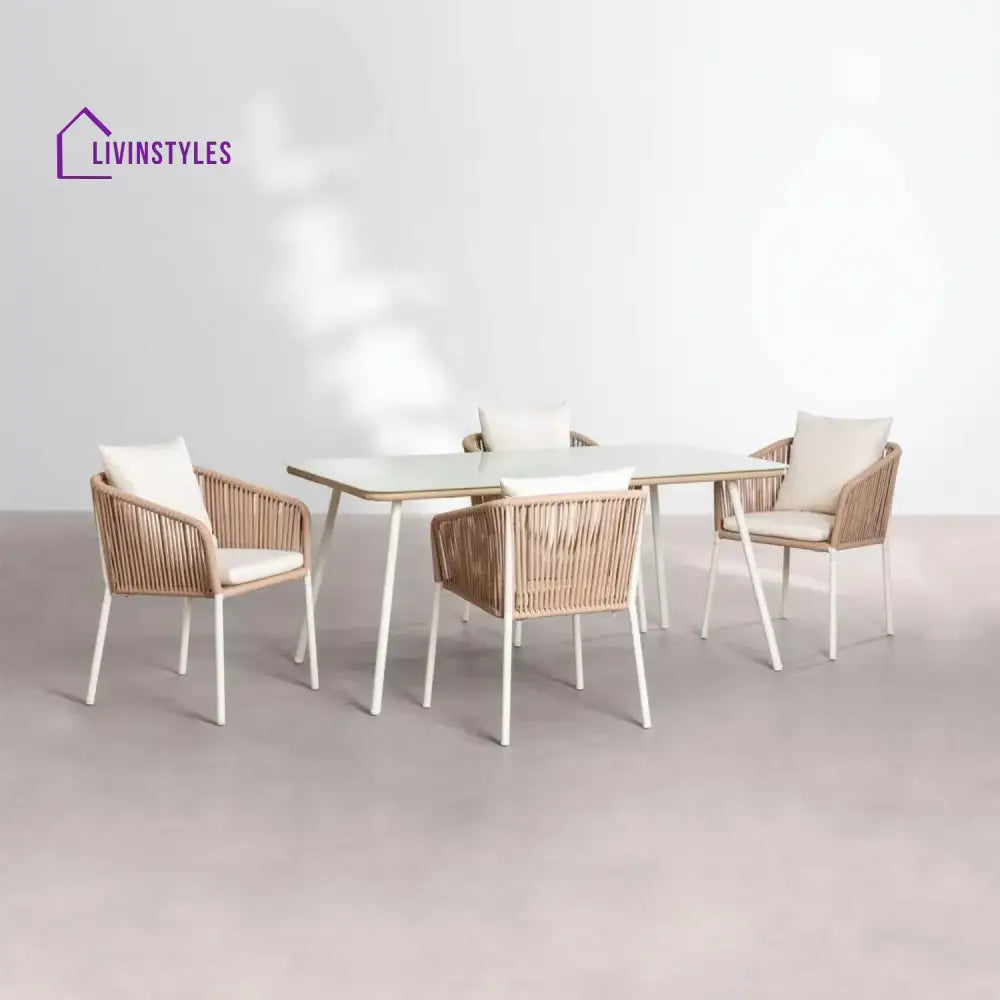 Alejandra 5-Piece Outdoor Patio Dining Set With Rattan Chairs & Glass-Top Table - Dining Set