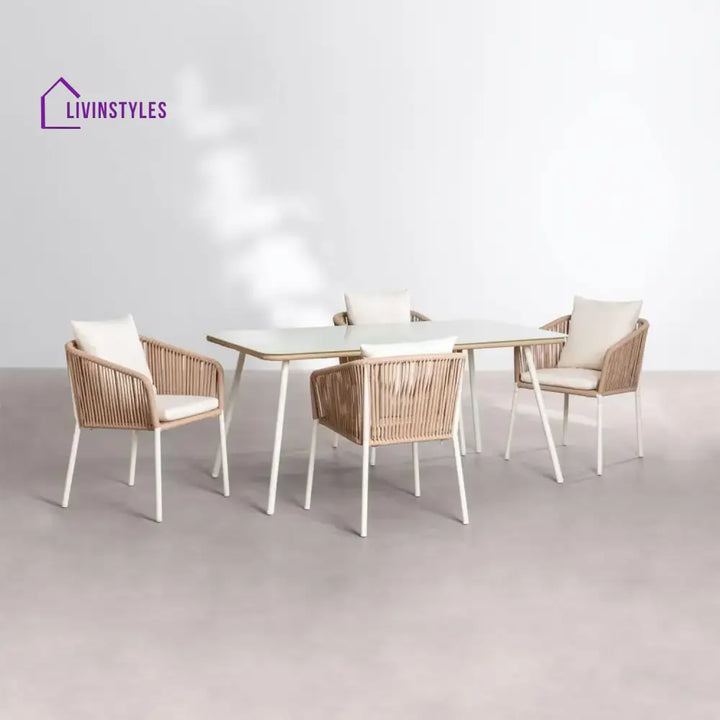 Alejandra 5-Piece Outdoor Patio Dining Set With Rattan Chairs & Glass-Top Table - Dining Set