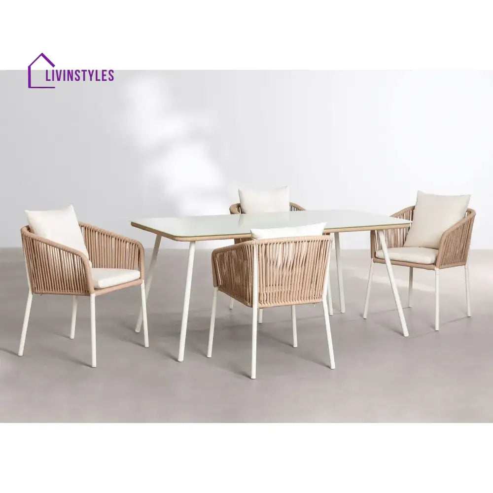 Alejandra 5-Piece Outdoor Patio Dining Set With Rattan Chairs & Glass-Top Table - Dining Set