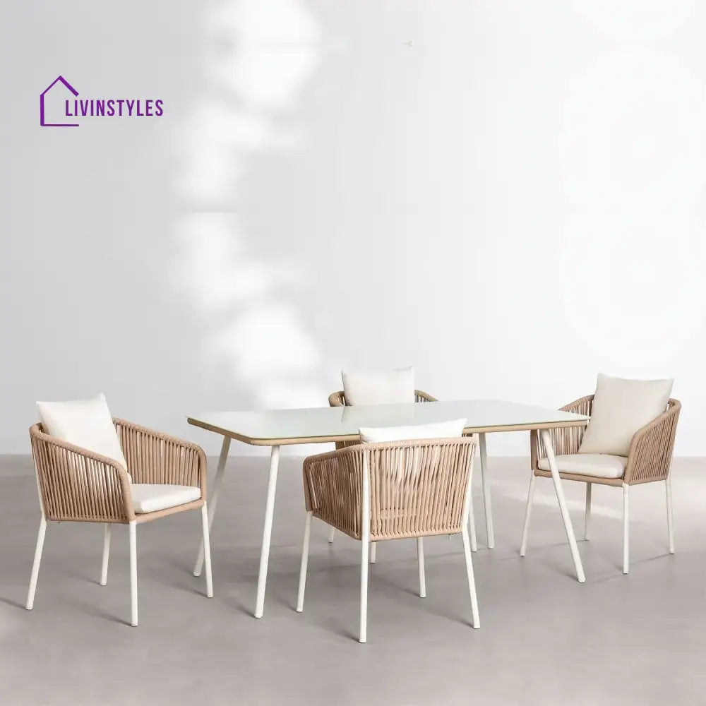 Alejandra 5-Piece Outdoor Patio Dining Set With Rattan Chairs & Glass-Top Table - Dining Set