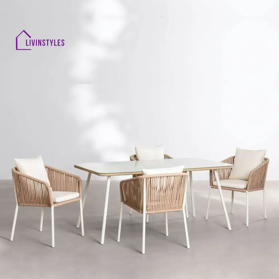 Alejandra 5-Piece Outdoor Patio Dining Set With Rattan Chairs & Glass-Top Table - Dining Set