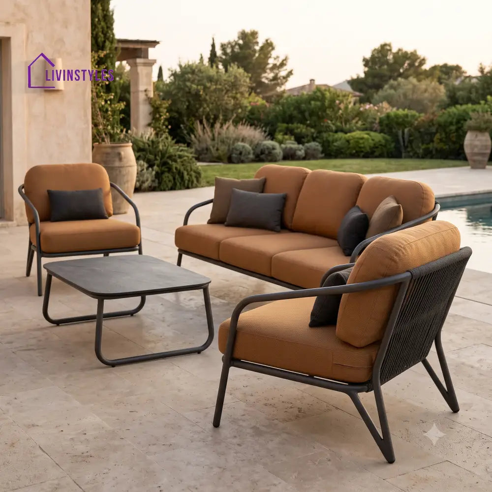 Aleksander Premium MS Frame with Powder Coated Outdoor Sofa Set with Weather Proof Fabric