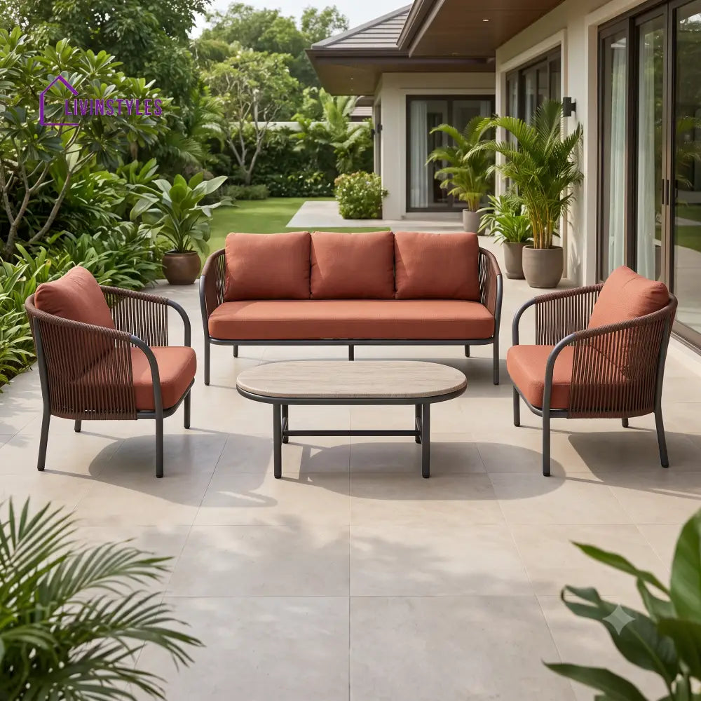Aleksandra Premium MS Frame with Powder Coated Outdoor Sofa Set with Weather Proof Fabric