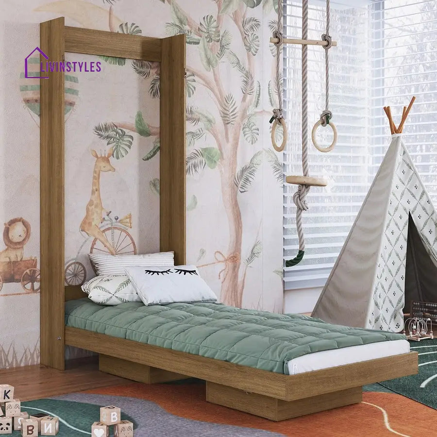 Alenka Wooden Finish Wall Mounted Bed with Shelves