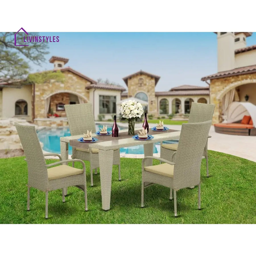 Alessandro Outdoor Patio Dining Set 4 Chairs and 1 Table (Cream) - Dining sets