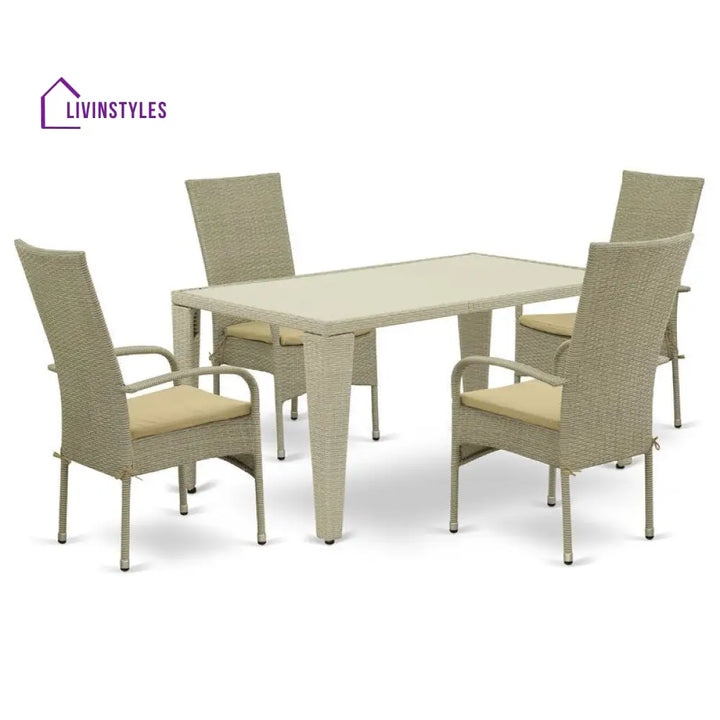 Alessandro Outdoor Patio Dining Set 4 Chairs and 1 Table (Cream) - Dining sets
