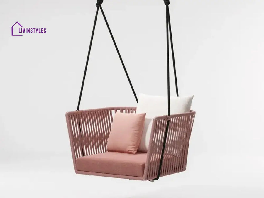 Aleta Single Seater Hanging Swing Without Stand For Balcony Garden Swing (Pink) Braided & Rope - Swings