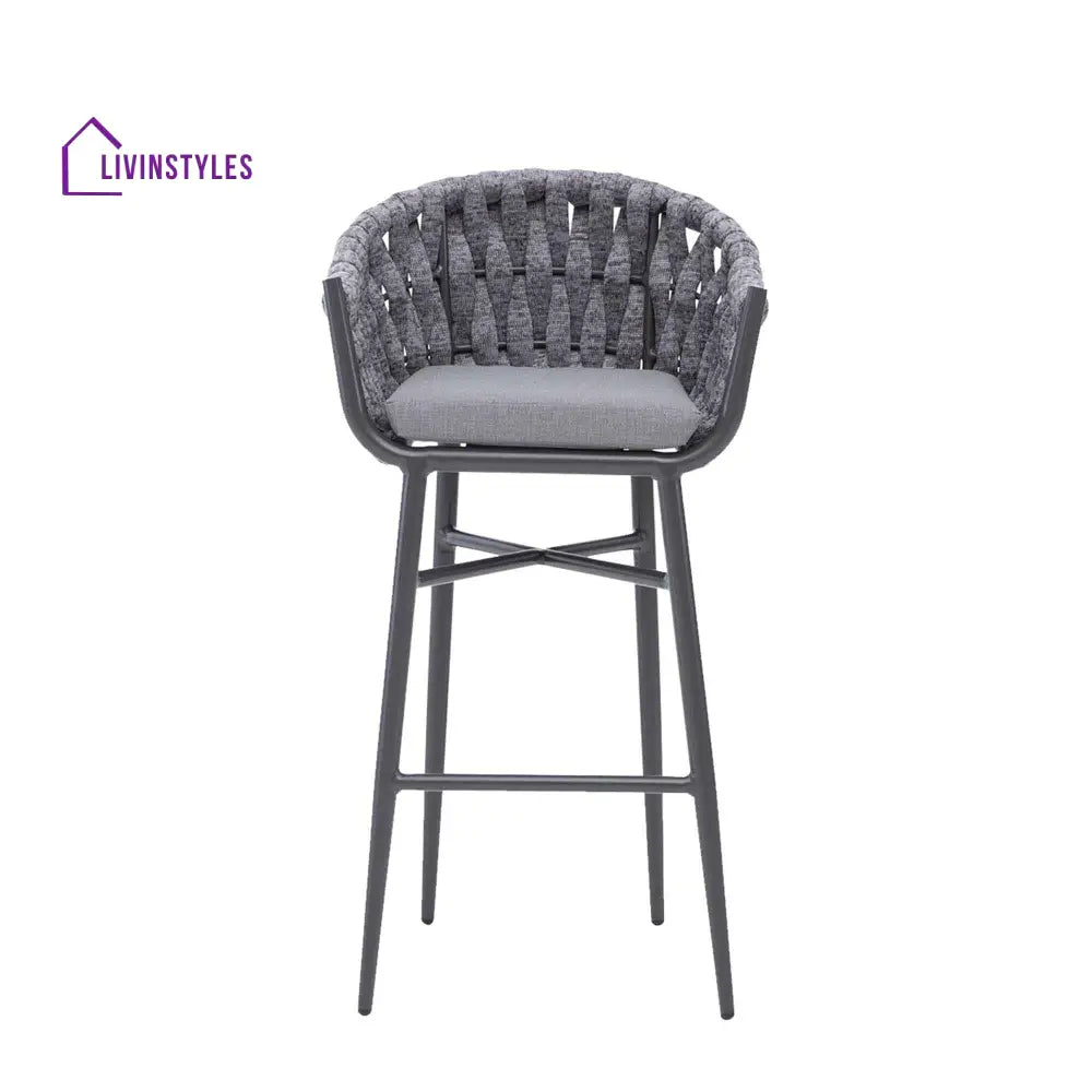 Alev Outdoor Patio Bar Chair 2 Chairs For Balcony Braided & Rope (Grey) - Bar Sets