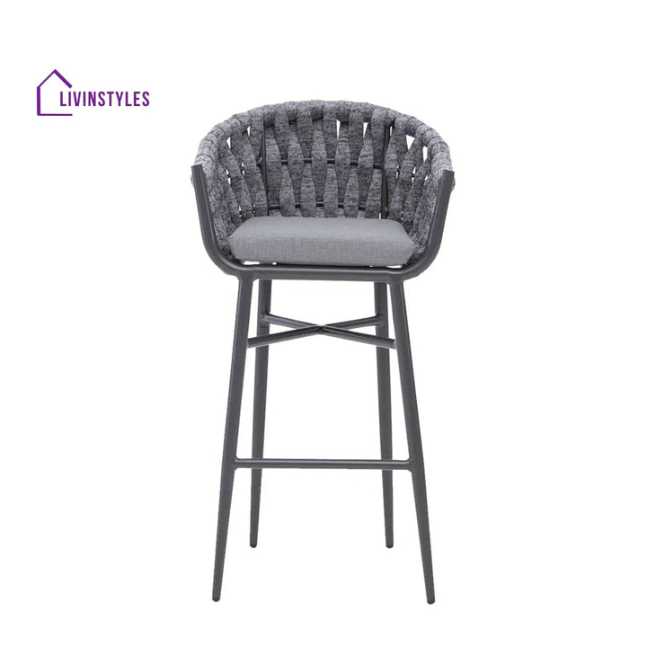 Alev Outdoor Patio Bar Chair 2 Chairs For Balcony Braided & Rope (Grey) - Bar Sets