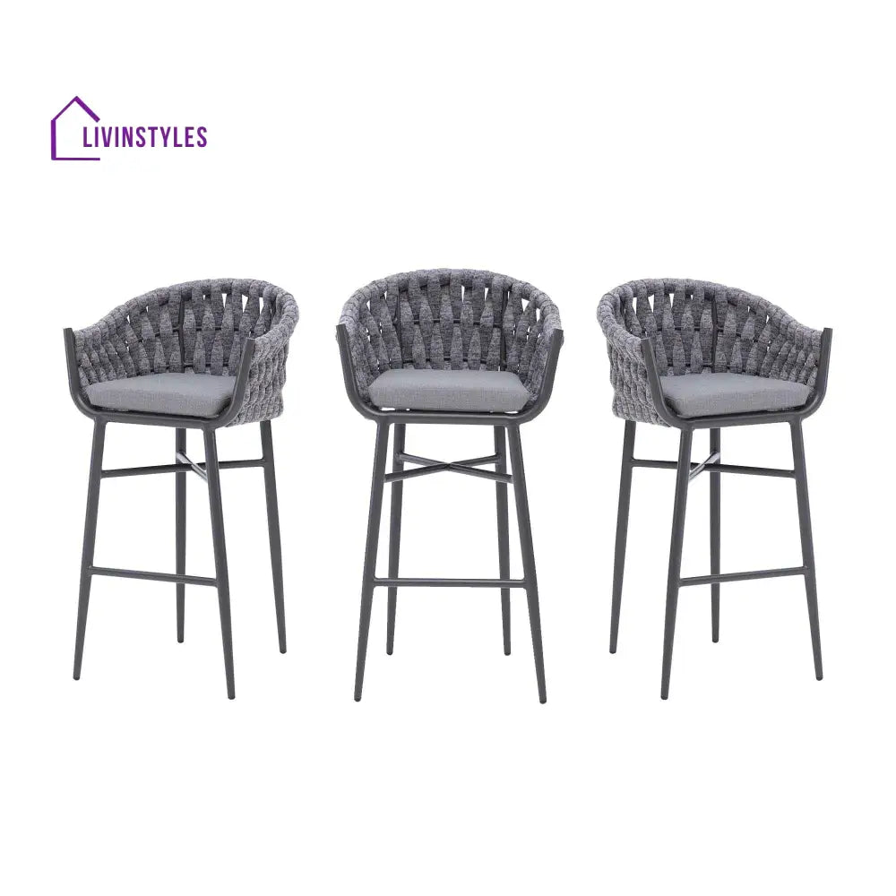 Alev Outdoor Patio Bar Chair 2 Chairs For Balcony Braided & Rope (Grey) - Bar Sets