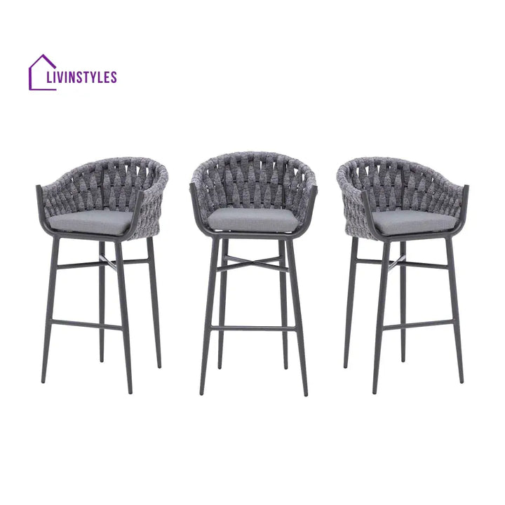 Alev Outdoor Patio Bar Chair 2 Chairs For Balcony Braided & Rope (Grey) - Bar Sets