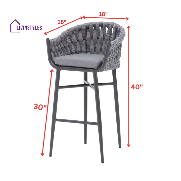 Alev Outdoor Patio Bar Chair 2 Chairs For Balcony Braided & Rope (Grey) - Bar Sets