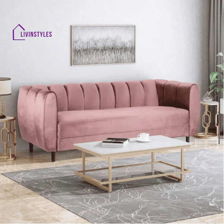 Alevtina 3 Seater Sofa in Green colour for Living Room Pink