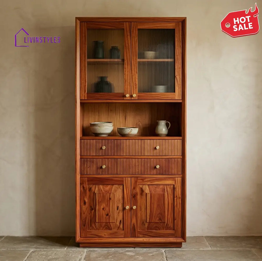 Alexander Classic Kitchen Cabinet with Glass (Honey Finish)