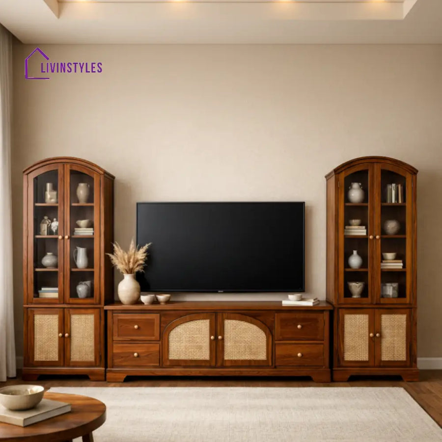 Alexander Premium Solid Wood TV Unit with Cane Panel Cabinet