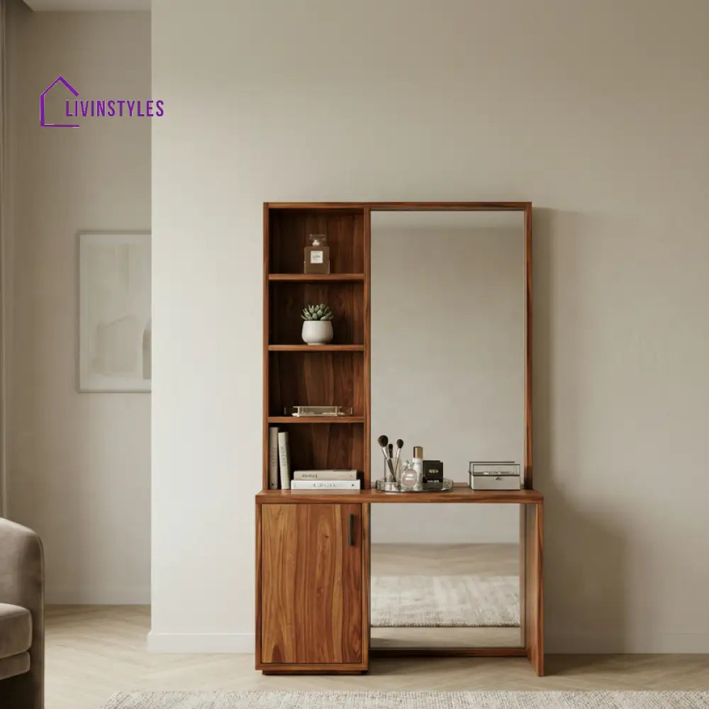 Alexander Sheesham Wood Dressing Table with Mirror and Storage (Honey Finish)