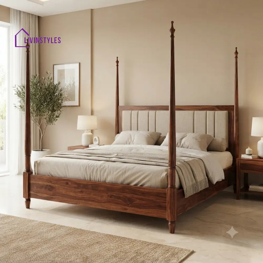 Alexander Solid Sheesham Wood Poster Bed Without Storage