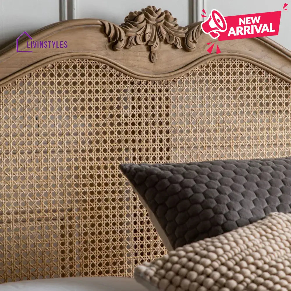 Adouer Wood Hand Carved Natural French Vintage Rattan Bed - Wooden Beds
