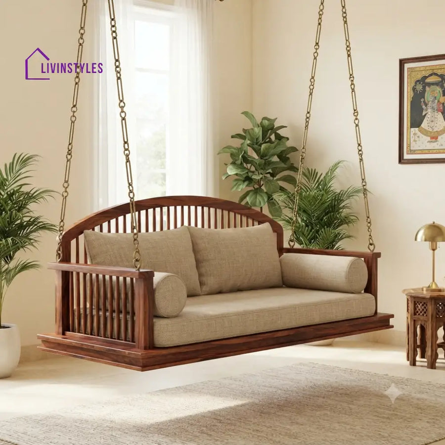 Alexandra 2 Seater Wooden Swing for Home | Wooden Jhula for home