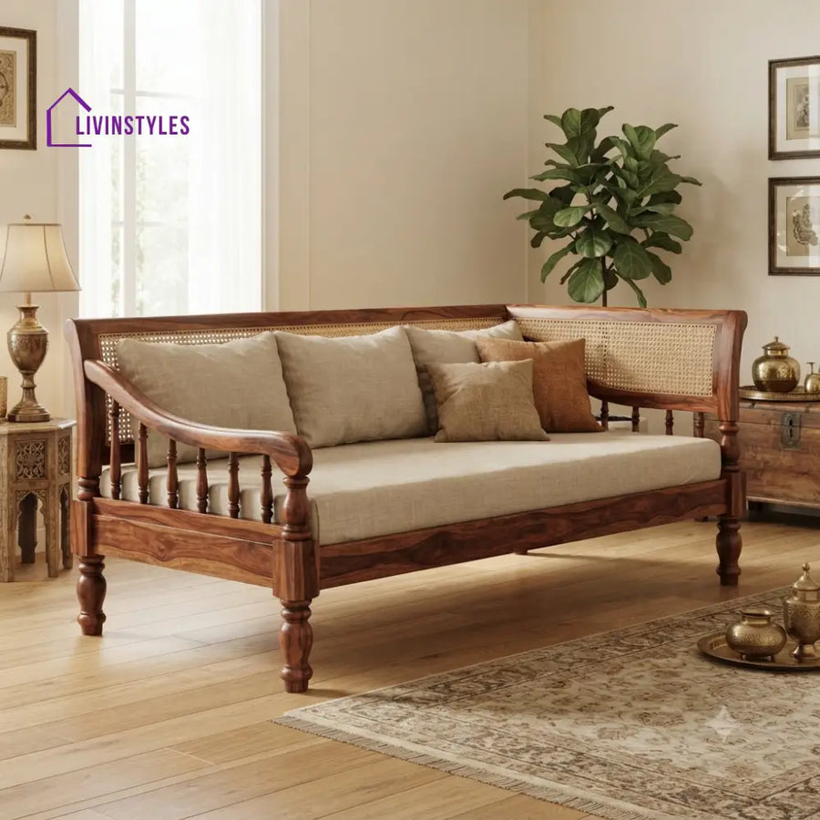 Alexandra Wooden Divan Bed for Living Room | Solid Sheesham Wood