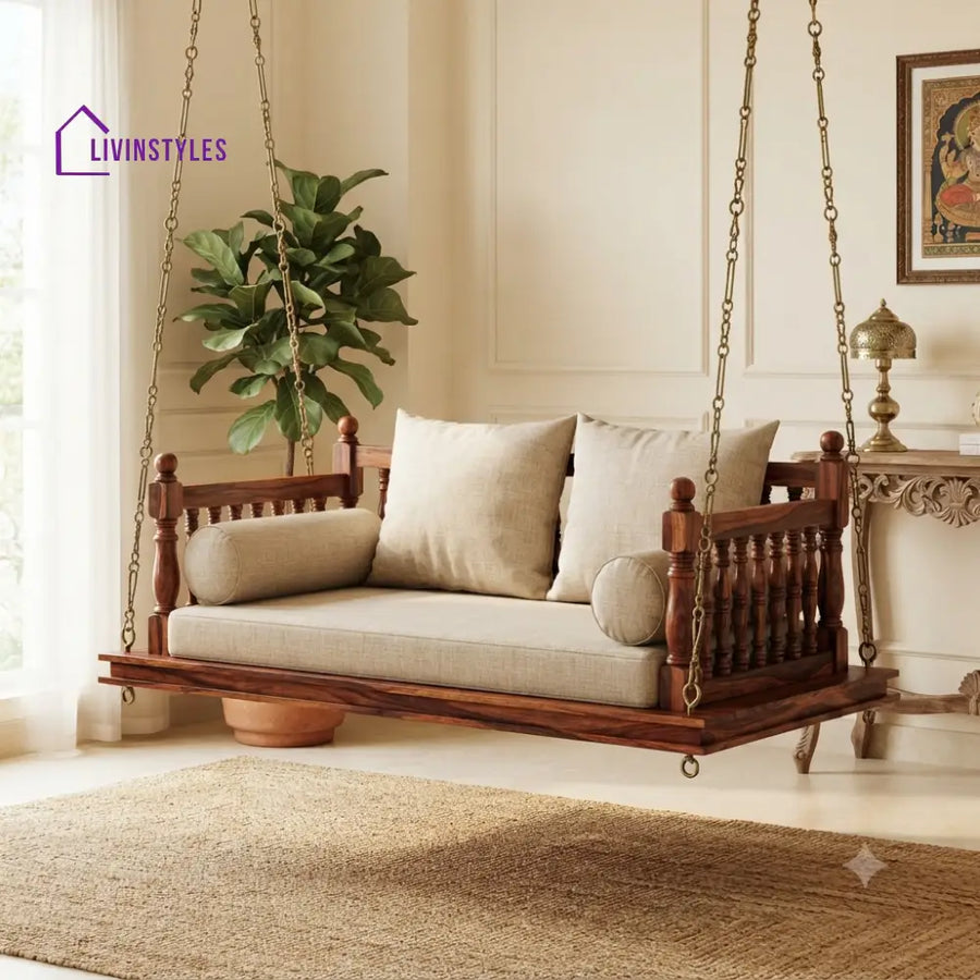 Alexandre 2 Seater Wooden Swing for Home | Wooden Jhula for home