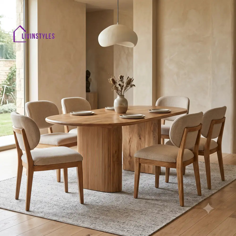 Alexandre Premium Mango Wood 6 Seater Dining Table Set | Natural Finish