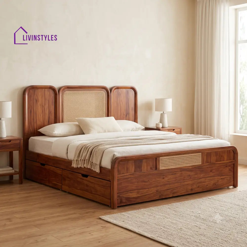 Alexandre Premium Wooden Bed with Drawer Storage | King Size Bed & Queen Size Bed Online
