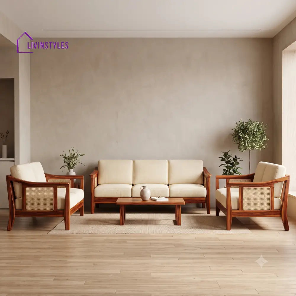 Alexandre Premium Wooden Sofa Set for Living Room | 3 + 1 + 1 Seater Sheesham Wood Sofa Set