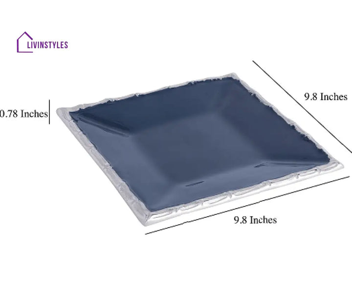 Alf Vine Square Tray Platter In Blue Enamle Silver Finish