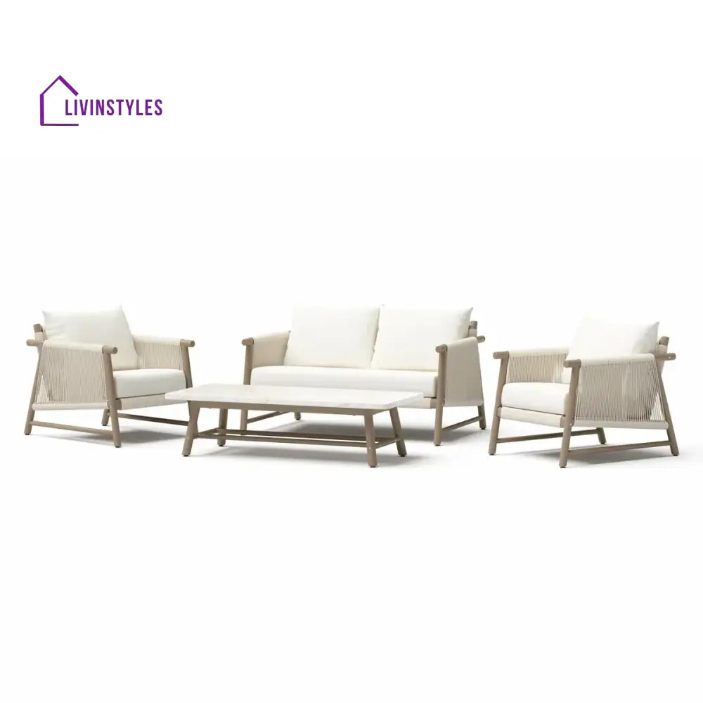 Alfi Outdoor Sofa Set 2 Seater 2 Single seater and 1 Center Table Braided & Rope (Cream) - Sofa Sets