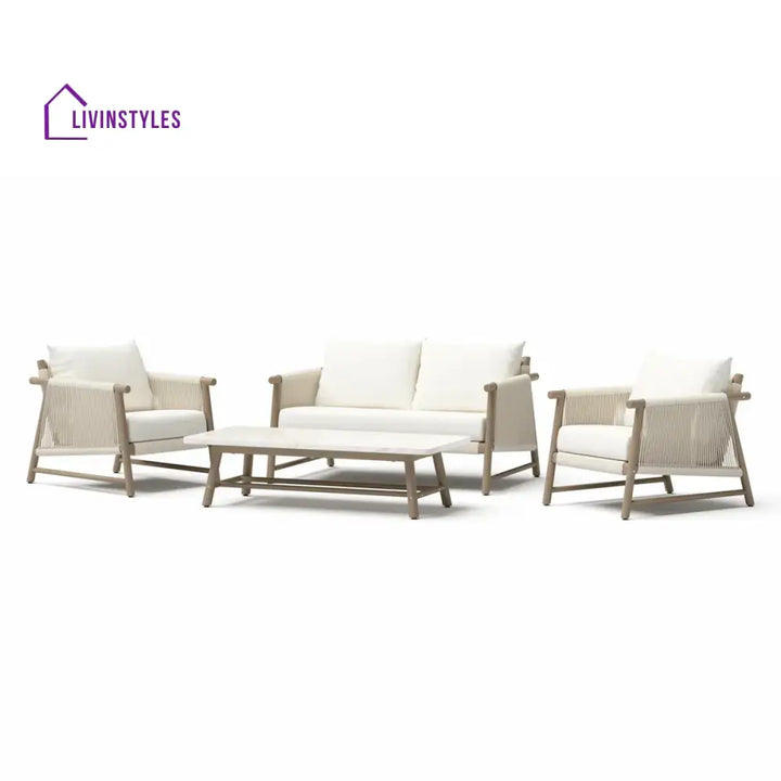 Alfi Outdoor Sofa Set 2 Seater 2 Single seater and 1 Center Table Braided & Rope (Cream) - Sofa Sets