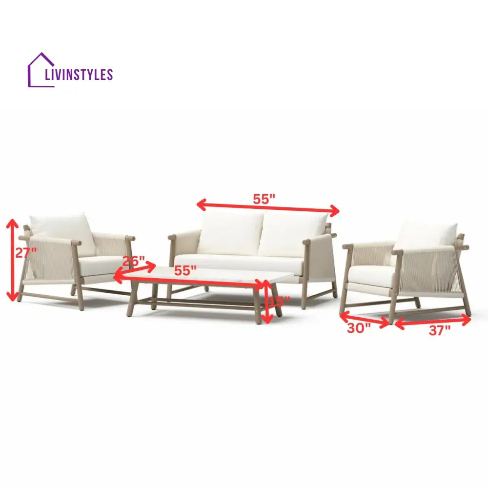 Alfi Outdoor Sofa Set 2 Seater 2 Single seater and 1 Center Table Braided & Rope (Cream) - Sofa Sets