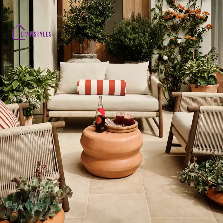 Alfi Outdoor Sofa Set 2 Seater 2 Single seater and 1 Center Table Braided & Rope (Cream) - Sofa Sets
