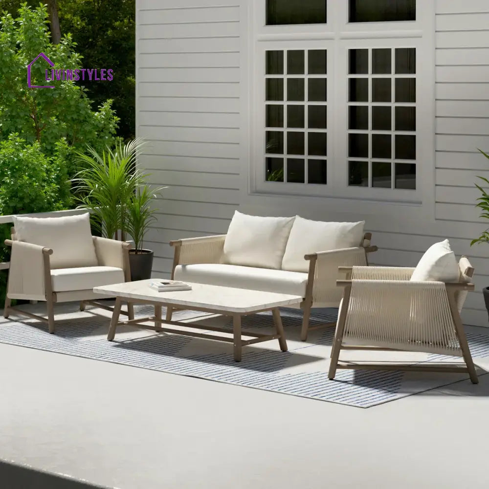 Alfi Outdoor Sofa Set 2 Seater 2 Single seater and 1 Center Table Braided & Rope (Cream) - Sofa Sets