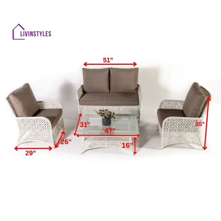 Alfonsi Outdoor Sofa Set 2 Seater 2 Single seater and 1 Center Table (Beige + Brown) - Sofa Sets
