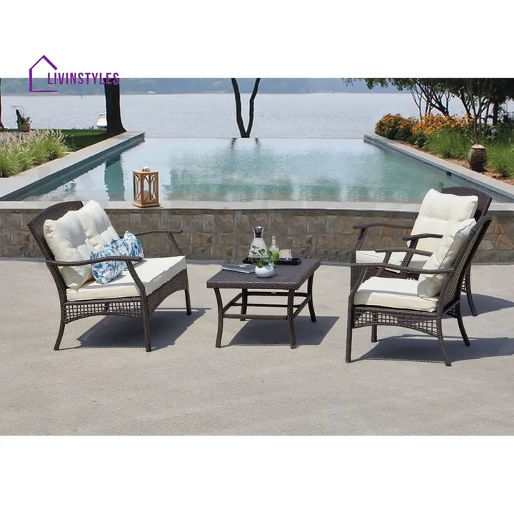 Alfonsiee Outdoor Sofa Set 2 Seater 2 Single seater and 1 Center Table (Brown + Cream) - Sofa Sets